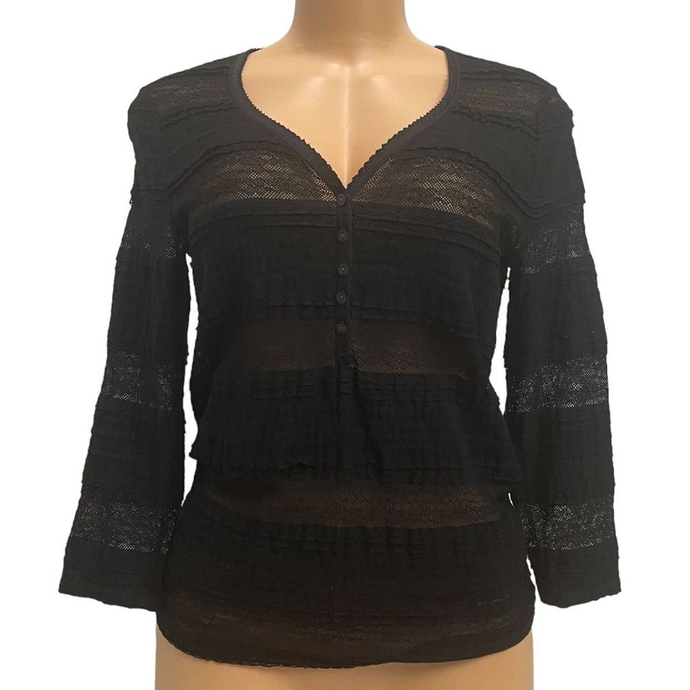 Ralph Lauren Denim and Supply Women Top Pullover 3/4 Sleeve V-neck Lace Fabric L